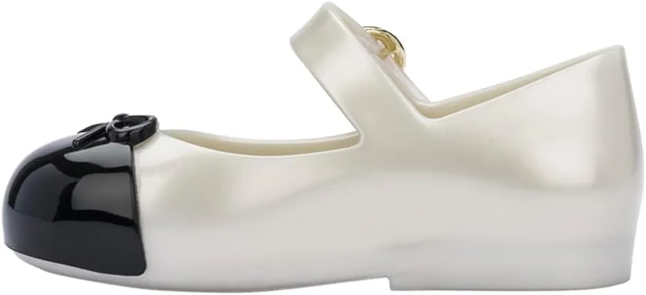 mini melissa Sweet Love Cap Toe Mary Jane Shoes for Toddlers - Jelly Flats for Girls with Cute Bow, Toe Accent and Adjustable Straps