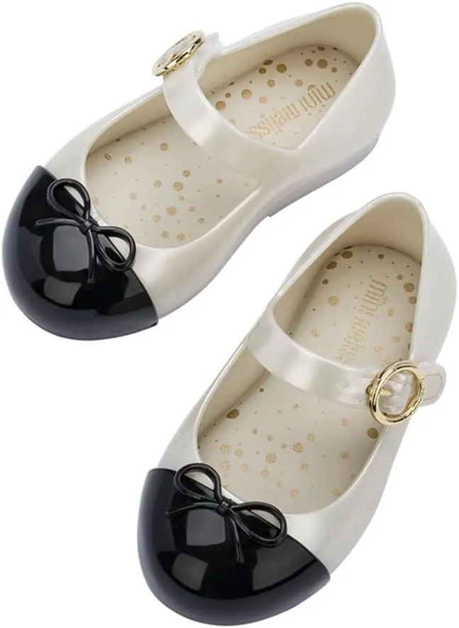 mini melissa Sweet Love Cap Toe Mary Jane Shoes for Toddlers - Jelly Flats for Girls with Cute Bow, Toe Accent and Adjustable Straps