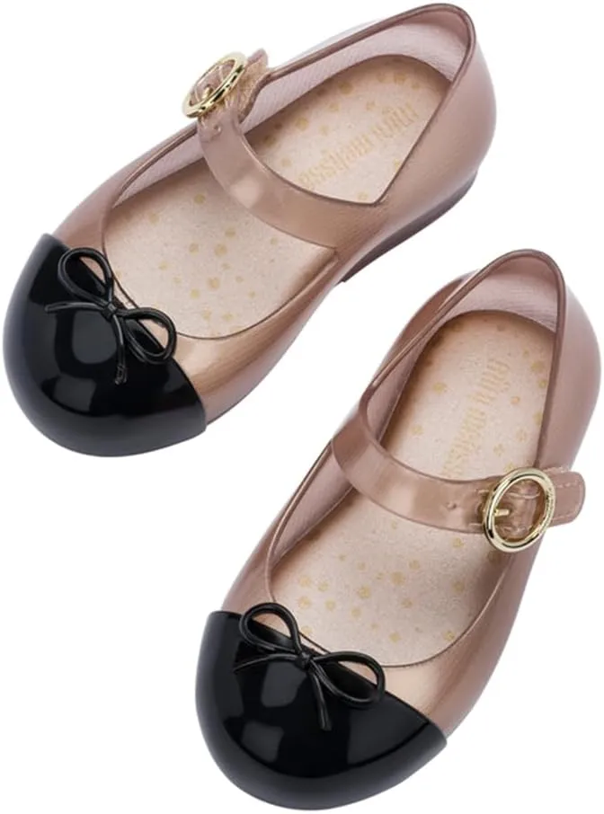 mini melissa Sweet Love Cap Toe Mary Jane Shoes for Toddlers - Jelly Flats for Girls with Cute Bow, Toe Accent and Adjustable Straps