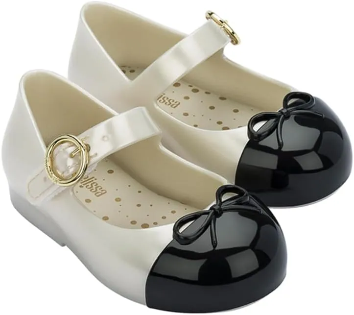 mini melissa Sweet Love Cap Toe Mary Jane Shoes for Toddlers - Jelly Flats for Girls with Cute Bow, Toe Accent and Adjustable Straps