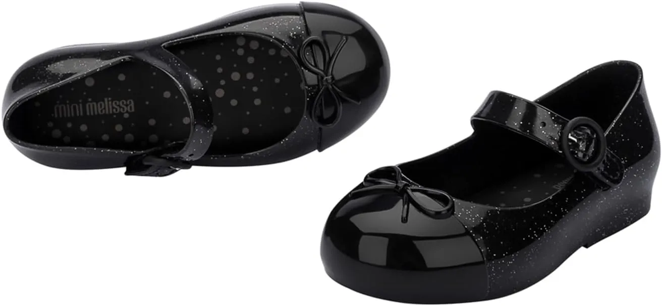 mini melissa Sweet Love Cap Toe Mary Jane Shoes for Toddlers - Jelly Flats for Girls with Cute Bow, Toe Accent and Adjustable Straps