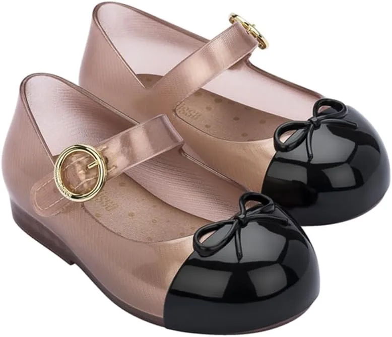 mini melissa Sweet Love Cap Toe Mary Jane Shoes for Toddlers - Jelly Flats for Girls with Cute Bow, Toe Accent and Adjustable Straps