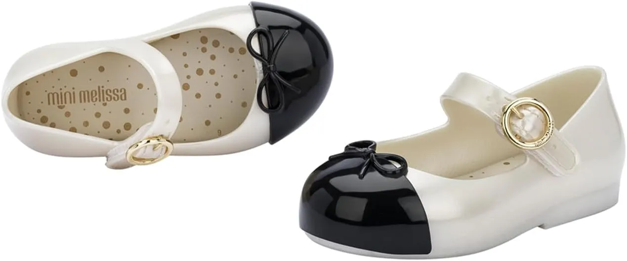 mini melissa Sweet Love Cap Toe Mary Jane Shoes for Toddlers - Jelly Flats for Girls with Cute Bow, Toe Accent and Adjustable Straps