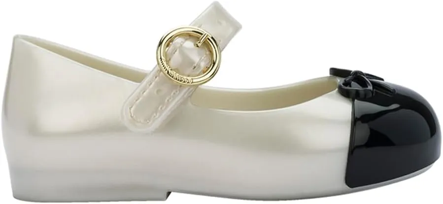 mini melissa Sweet Love Cap Toe Mary Jane Shoes for Toddlers - Jelly Flats for Girls with Cute Bow, Toe Accent and Adjustable Straps