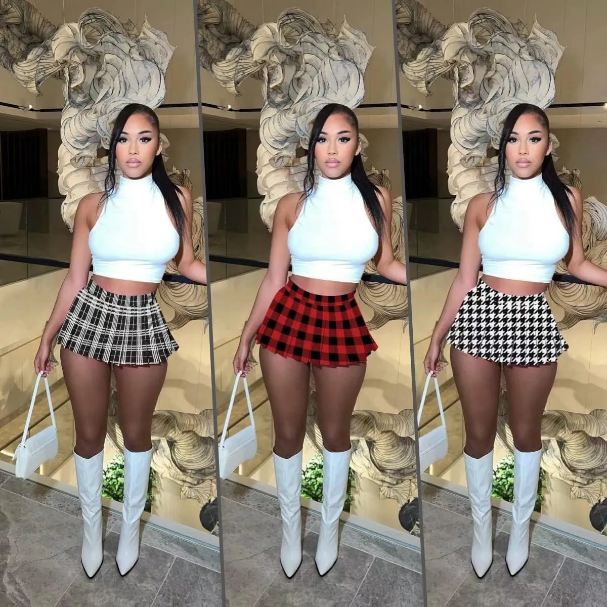 Mini Pleated Skirts for Women Sexy Cute Girl Y2k Short Cargo Skirt Women's Club Tennis Skort Skater A line with Slit