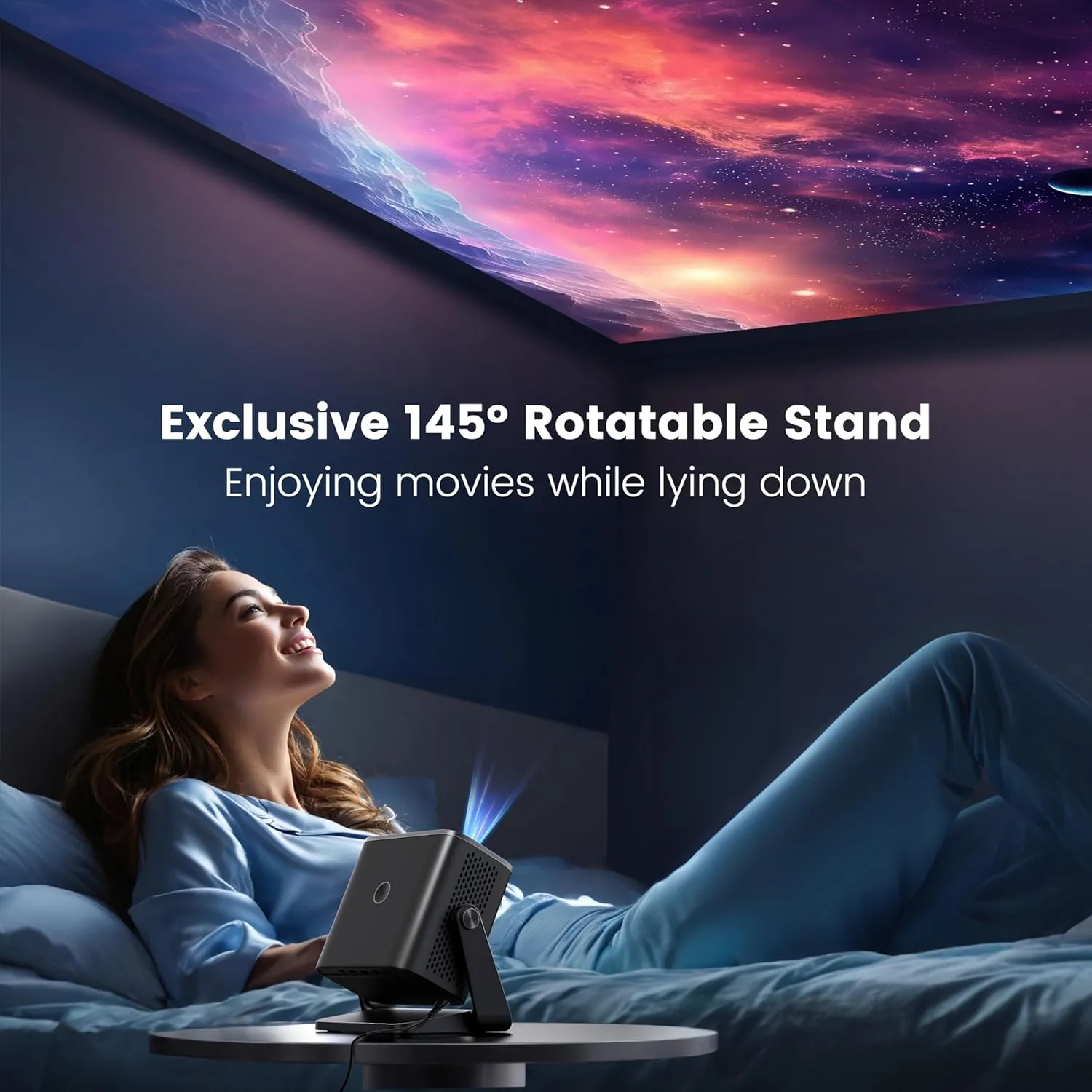 Mini Projector, Projector with WiFi and Bluetooth,PUTRIMS 1080P Support Portable Projector 145° Rotatable Electric Focus & Auto Keystone outdoor projector Compatible with HDMI/USB/Smartphone/PC/Laptop