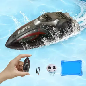 Mini RC Boat 2.4Ghz Waterproof Rechargeable Batteryremote Remote Control Boat for Kids 8-12, 360 Degree Rotation Colorful Lighting Toys Remote Control Boats for Swimming Pool & Lakes (Black