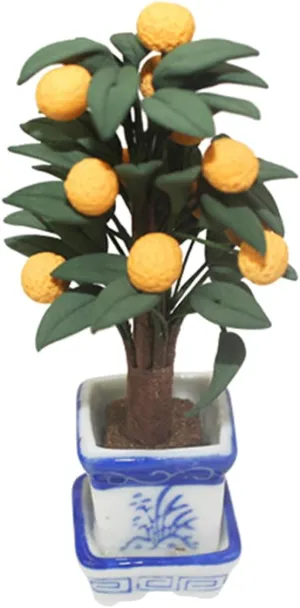 Miniature Orange Bonsai Ornament Colorful Ceramic Potted Plant Figurine Dollhouse World Decoration Lightweight Crack-Resistant Design Fun Desktop Decor