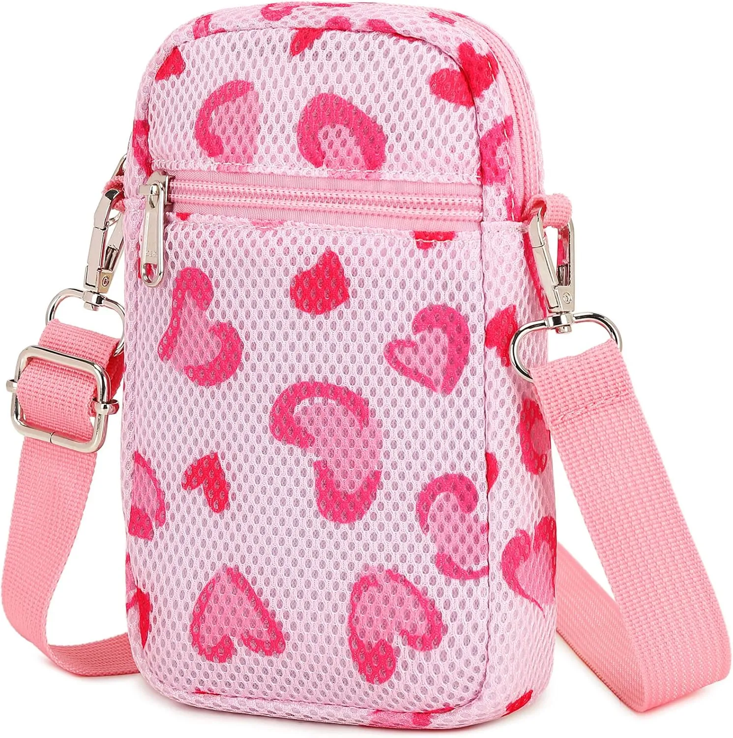 MIRLEWAIY Mini Shoulder Bag Mesh Crossbody Multifunction Phone Wallet Case Pouch Waist Bag with Adjustable Strap