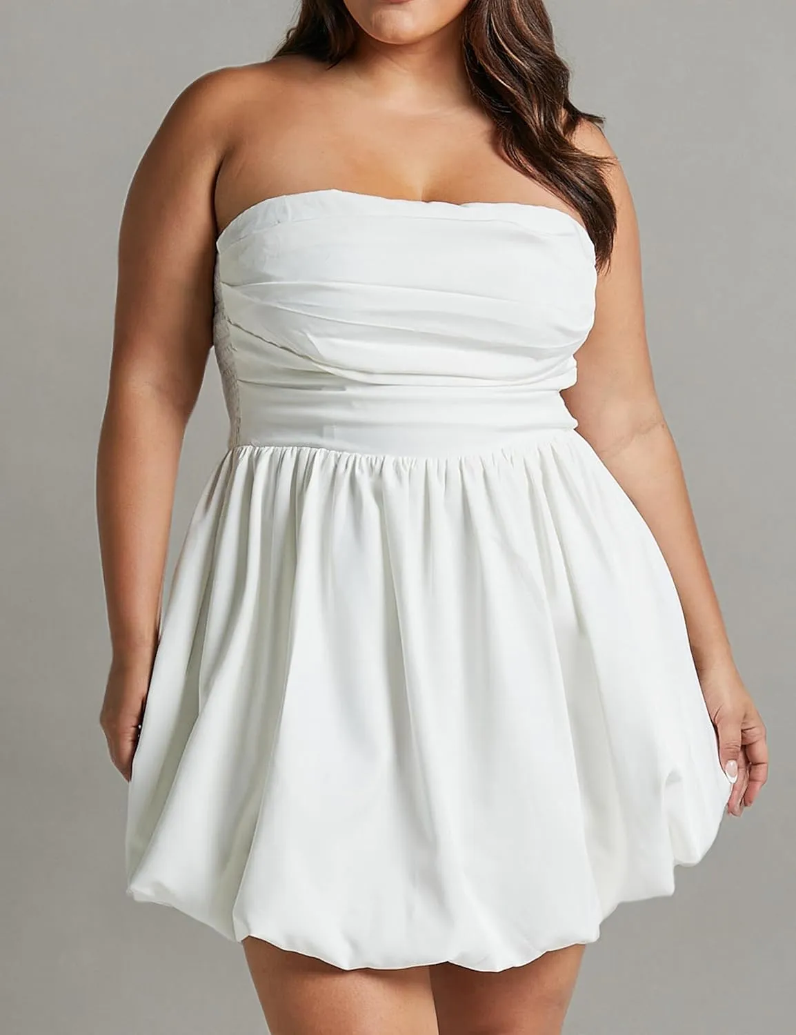 MISSACTIVER Women's Strapless Tube Top Mini Dress Ruched Sleeveless Off Shoulder Flared Short Dress Summer Party Club Dresses
