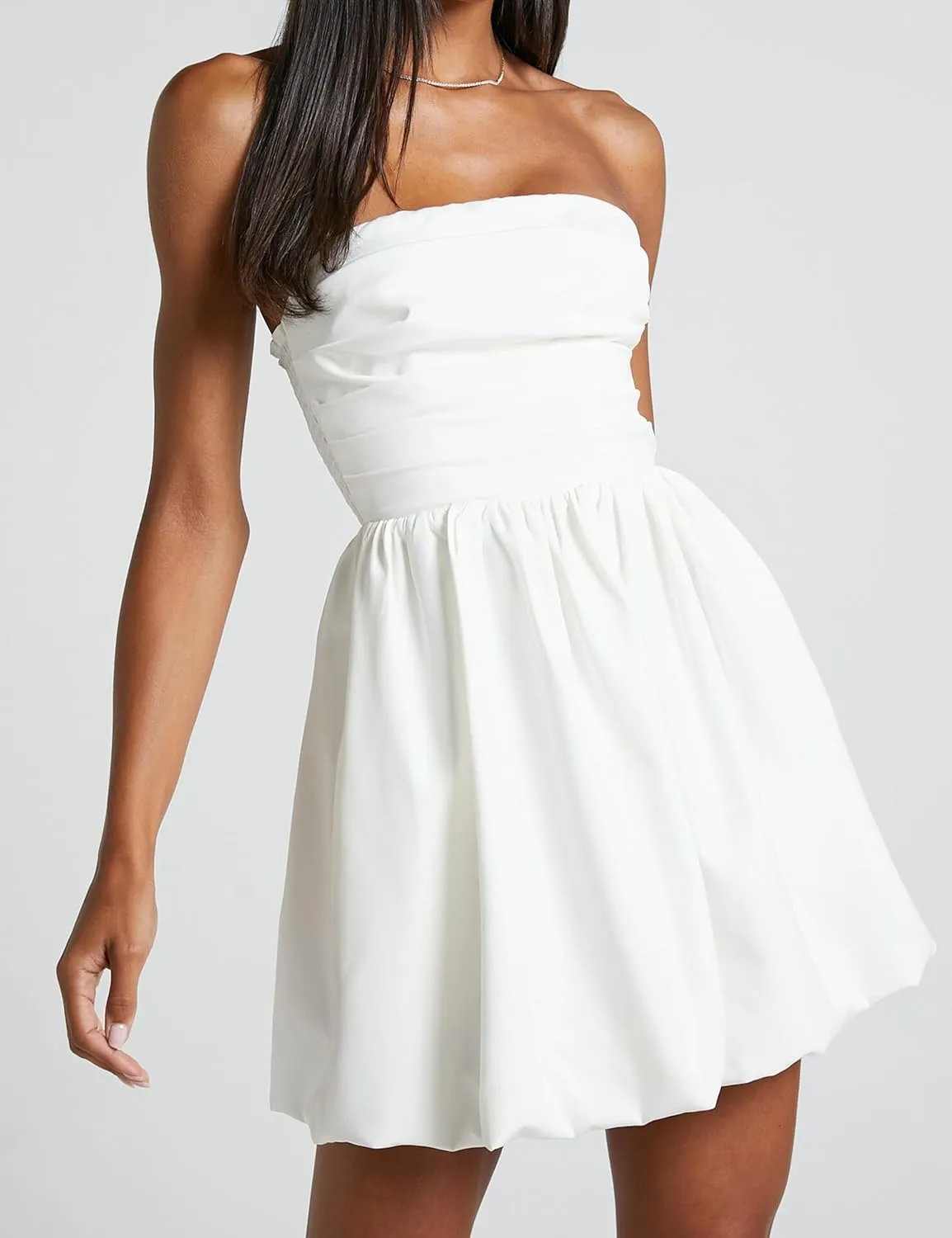 MISSACTIVER Women's Strapless Tube Top Mini Dress Ruched Sleeveless Off Shoulder Flared Short Dress Summer Party Club Dresses