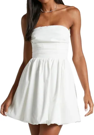 MISSACTIVER Women's Strapless Tube Top Mini Dress Ruched Sleeveless Off Shoulder Flared Short Dress Summer Party Club Dresses