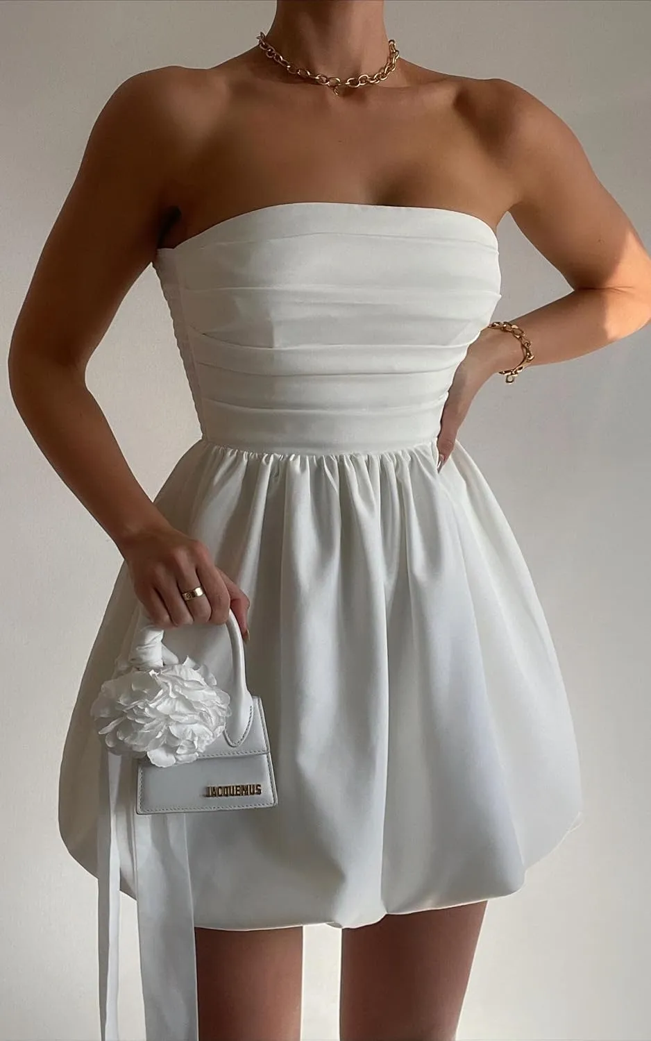 MISSACTIVER Women's Strapless Tube Top Mini Dress Ruched Sleeveless Off Shoulder Flared Short Dress Summer Party Club Dresses