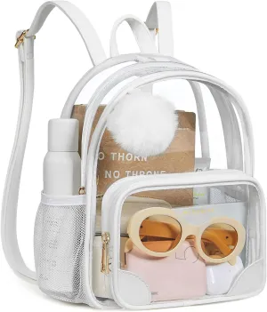 Missnine Anti-theft Clear Backpack, Small Mini Clear Bag for Sport Event Concert with Cute Fur Ball