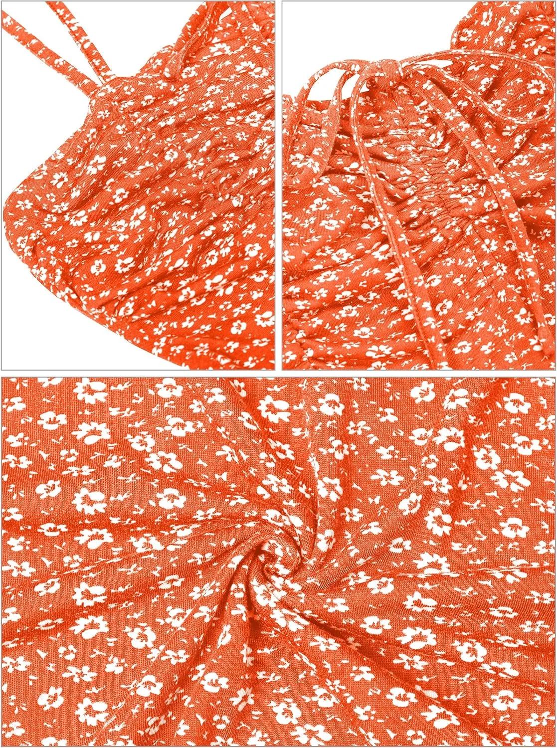Missufe Spaghetti Strap Floral Mini Dress Women's Casual Ruched Front Drawstring Swing Sundress
