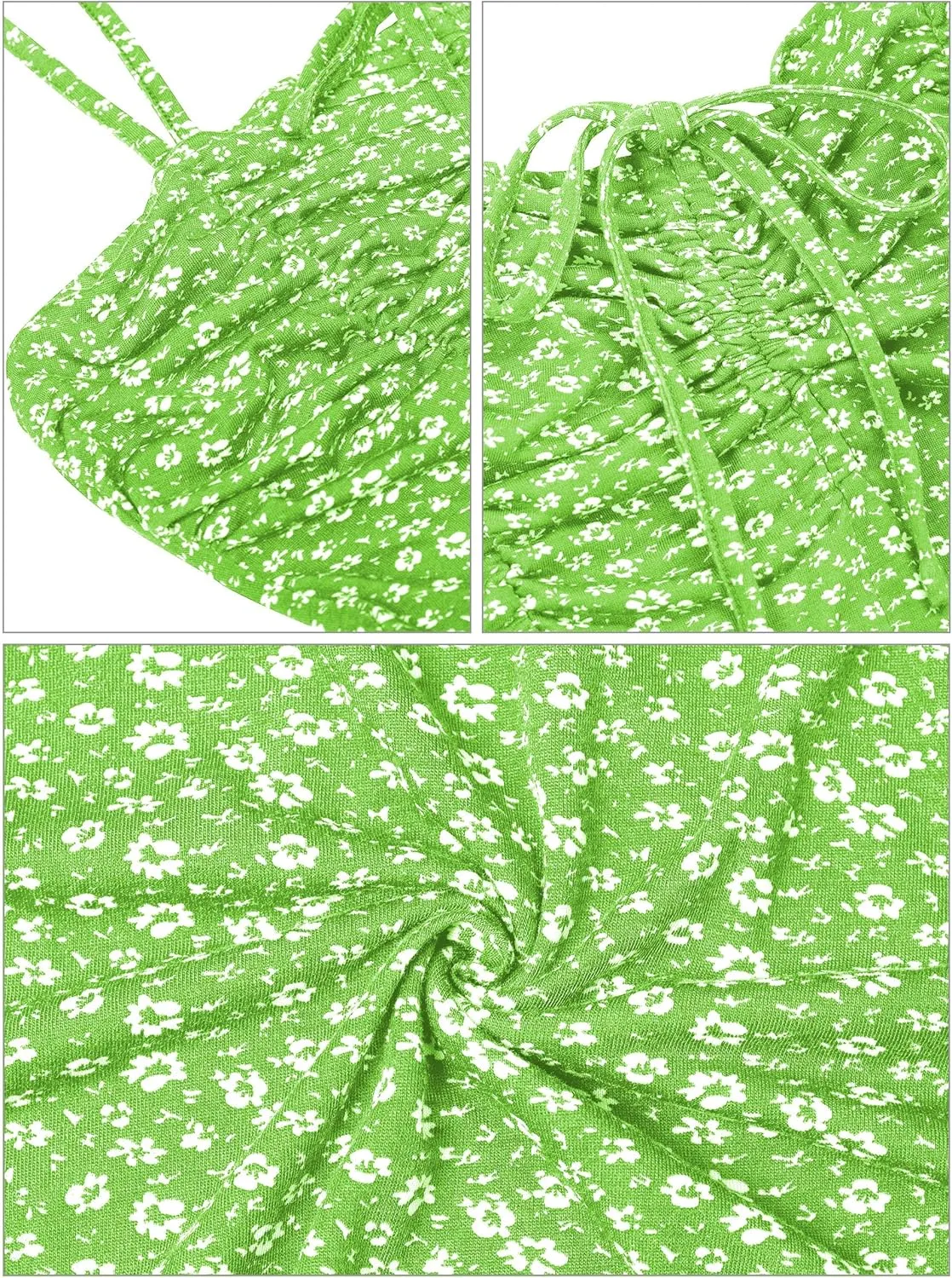 Missufe Spaghetti Strap Floral Mini Dress Women's Casual Ruched Front Drawstring Swing Sundress