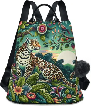 MNSRUU Women Backpack Purse Leopard Surrounded by Lush Greenery Backpack for Women Anti-theft Shoulder Bag Carry On Backpack Lightweight Rucksack Fashion Travel Ladies Bags