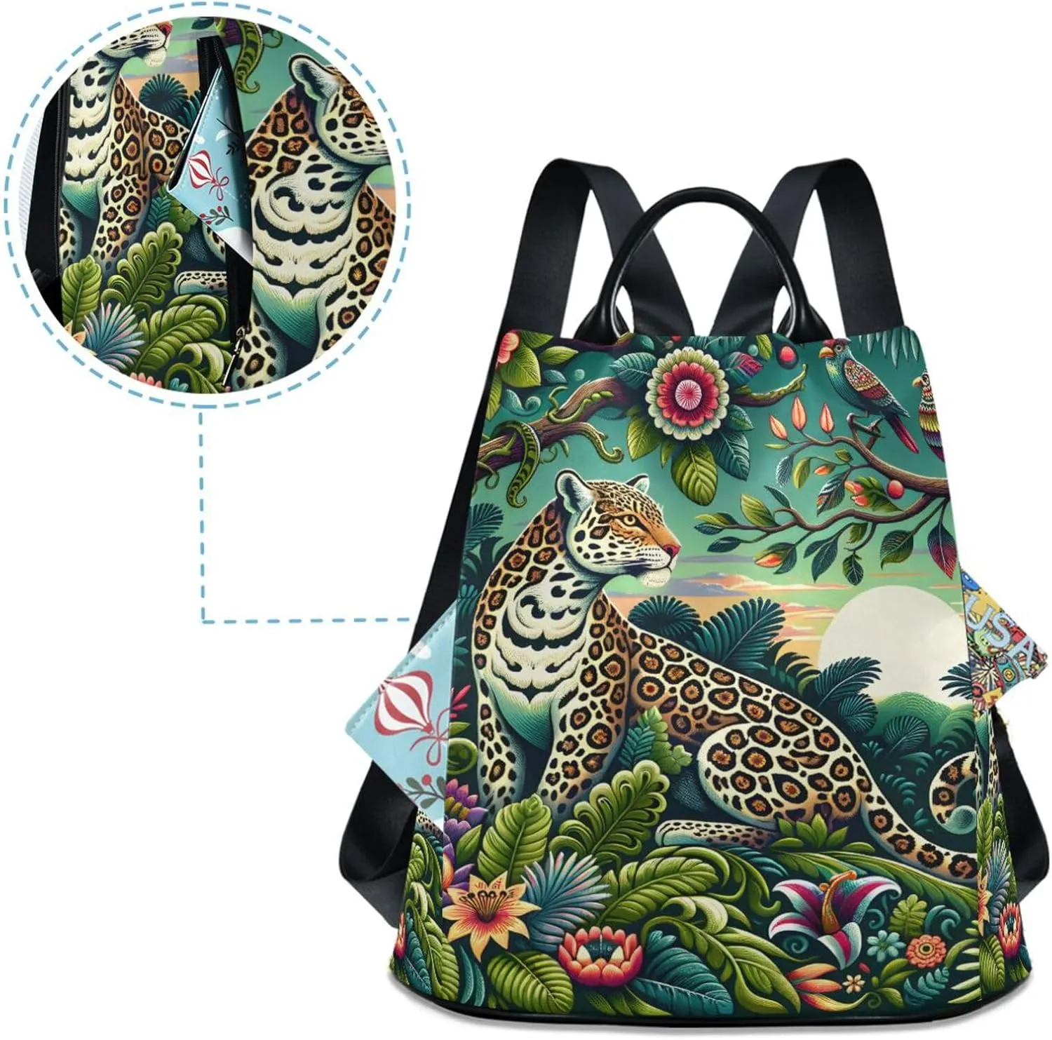 MNSRUU Women Backpack Purse Leopard Surrounded by Lush Greenery Backpack for Women Anti-theft Shoulder Bag Carry On Backpack Lightweight Rucksack Fashion Travel Ladies Bags