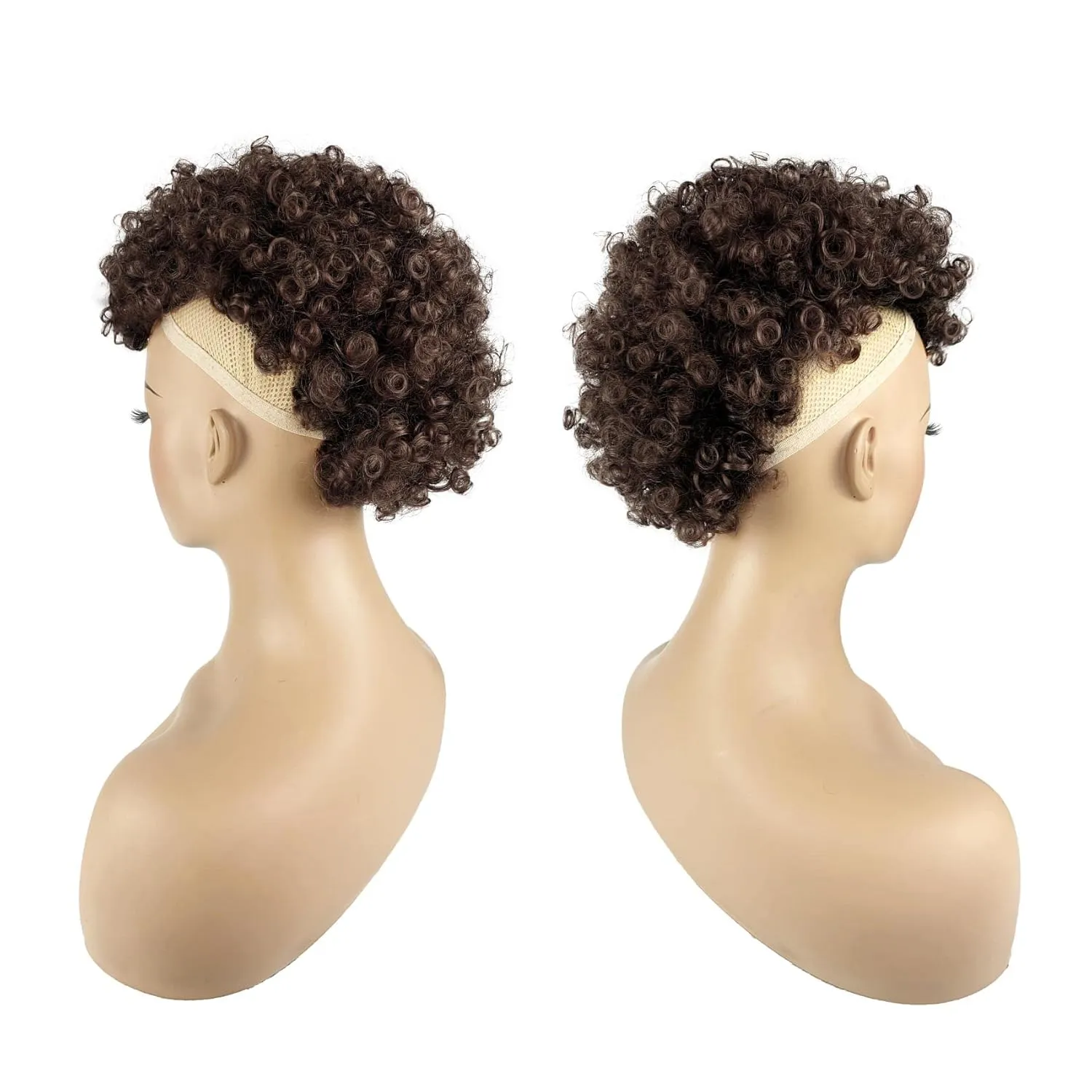 Mohawk Ponytail Afro Puff Jerry Curls Afro Puff Non Drawstring Ponytail with bangs Synthetic Fauxhawks Short Afro Puff Kinky Curly Hairpieces 6 BB Clips in (4#, Dark Brown)