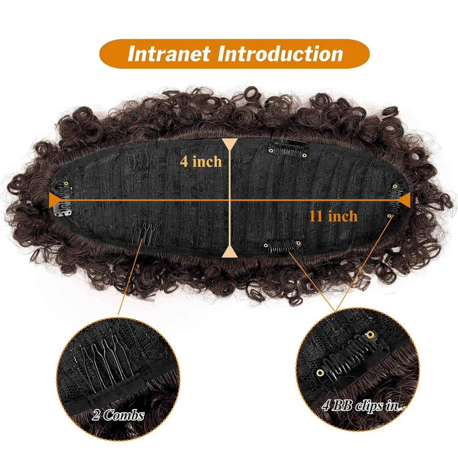 Mohawk Ponytail Afro Puff Jerry Curls Afro Puff Non Drawstring Ponytail with bangs Synthetic Fauxhawks Short Afro Puff Kinky Curly Hairpieces 6 BB Clips in (4#, Dark Brown)