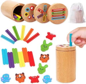 Montessori Toys, 3 in 1 & 37pcs Wooden Color Sorting Toys for Toddler 36month Preschool Learning Activities Educational Fine Motor Skill Sensory Matching Game, Birthday Gifts for Boys Girls