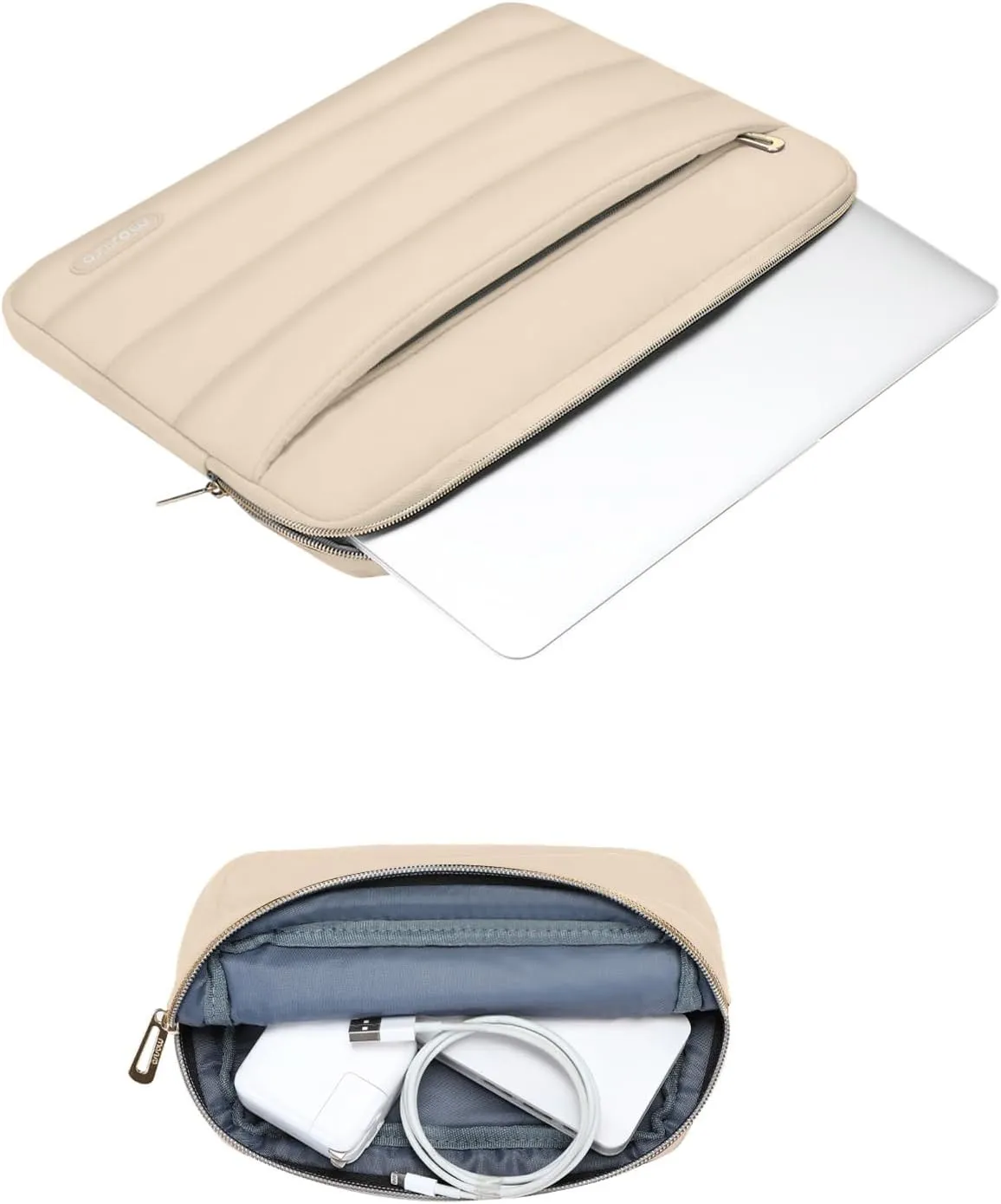 MOSISO 13-14 inch Laptop Case, 13.3 inch Puffy Laptop Sleeve Compatible with MacBook Air 13 13.6 M3 M2 M1/Pro 13/Pro 14, HP, Dell, ASUS, Lenovo, Polyester Horizontal Bag with Small Case, Apricot