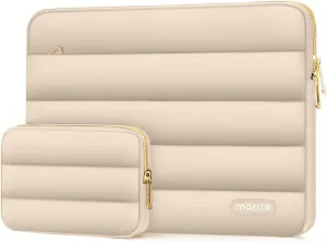 MOSISO 13-14 inch Laptop Case, 13.3 inch Puffy Laptop Sleeve Compatible with MacBook Air 13 13.6 M3 M2 M1/Pro 13/Pro 14, HP, Dell, ASUS, Lenovo, Polyester Horizontal Bag with Small Case, Apricot