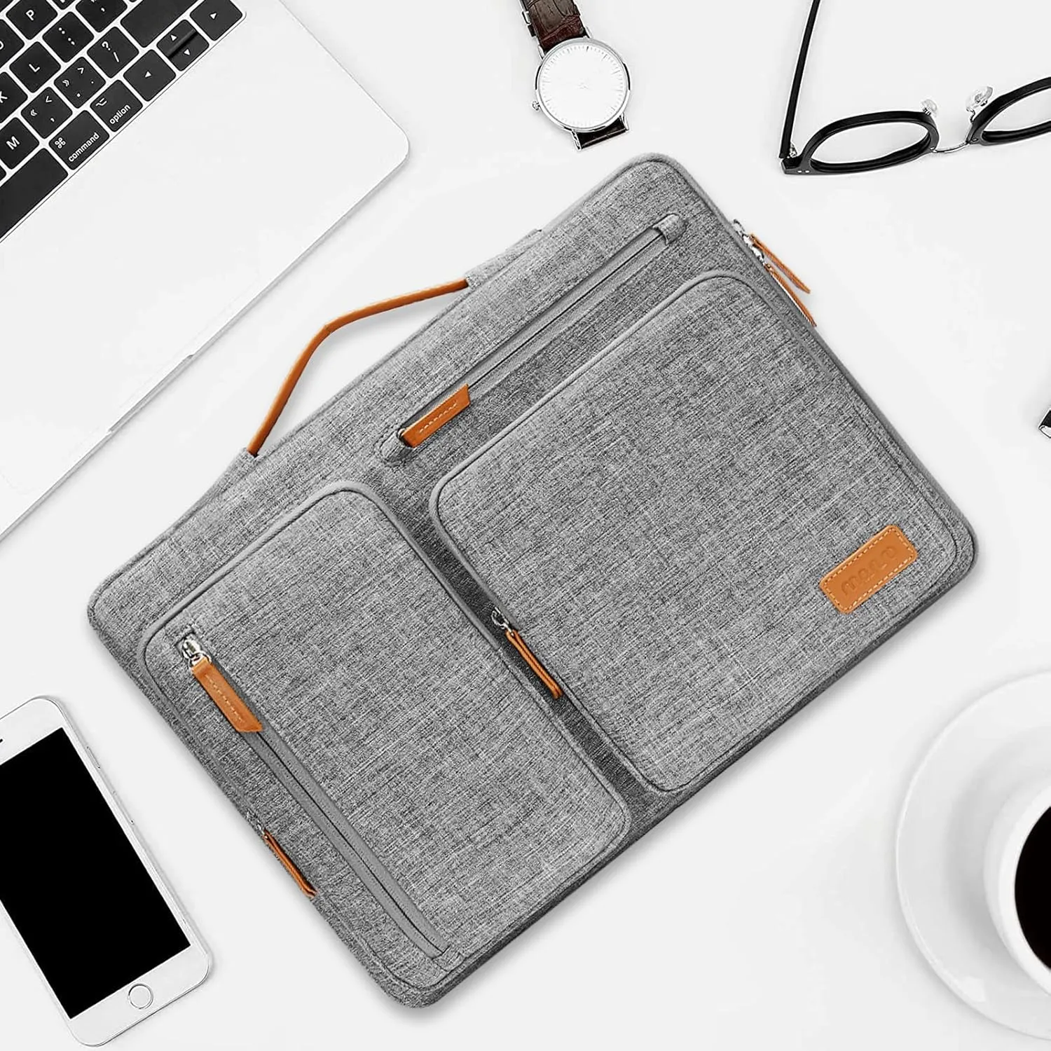 MOSISO 360 Protective Laptop Case 13.3 inch, 13-14 inch Laptop Sleeve Compatible with MacBook Air/Pro 13 / Pro 14, HP Dell Acer ASUS, Side Open Carrying Case with 4 Zipper Pockets&Handle, Gray