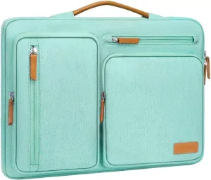 MOSISO 360 Protective Laptop Case 15 inch, 15 inch Laptop Sleeve Compatible with MacBook Air M4 M3 M2 2025 2024 2023, Dell XPS Plus, Side Open Carrying Case with 4 Zipper Pockets&Handle, Aqua Green