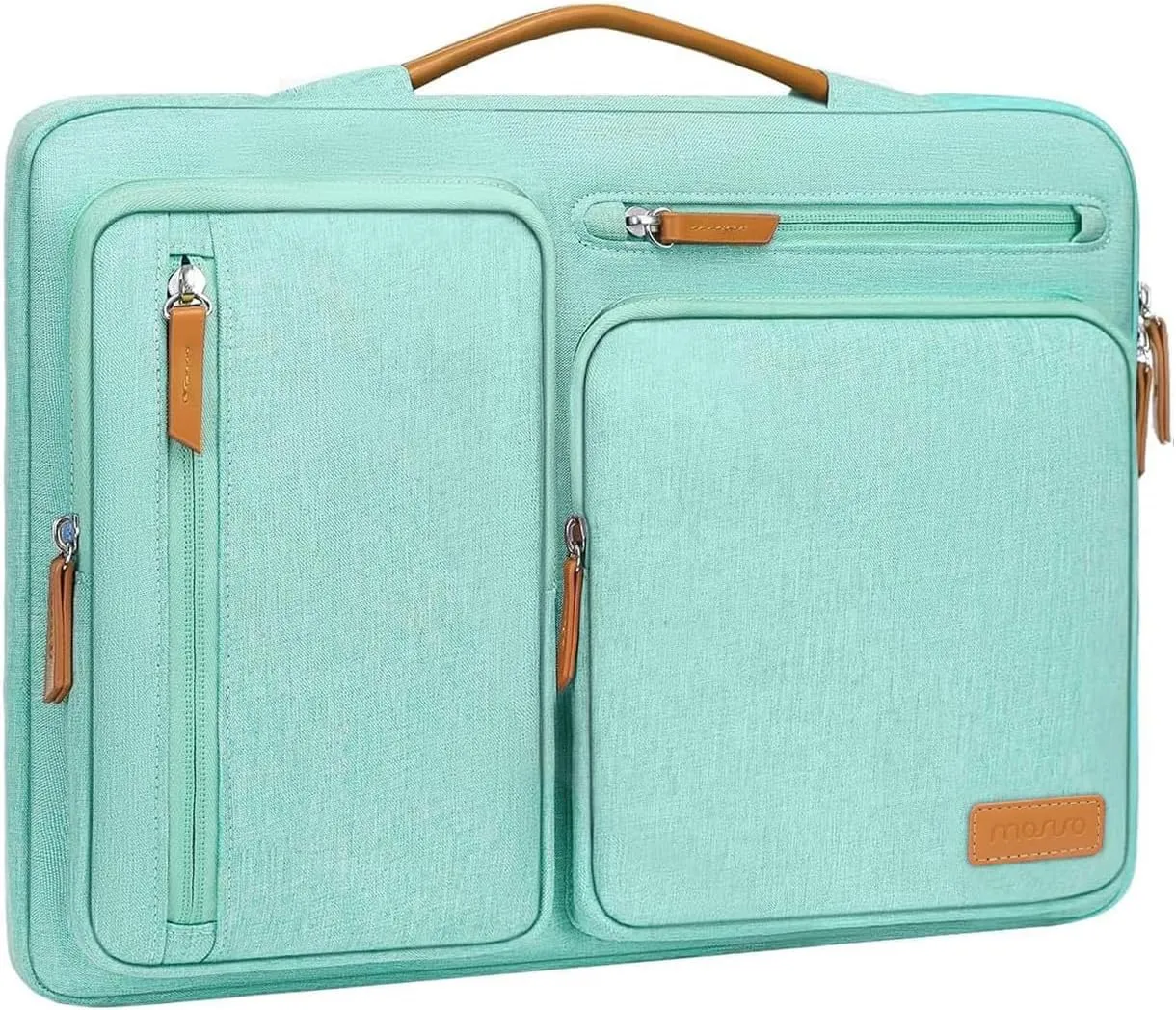 MOSISO 360 Protective Laptop Case 15 inch, 15 inch Laptop Sleeve Compatible with MacBook Air M4 M3 M2 2025 2024 2023, Dell XPS Plus, Side Open Carrying Case with 4 Zipper Pockets&Handle, Aqua Green