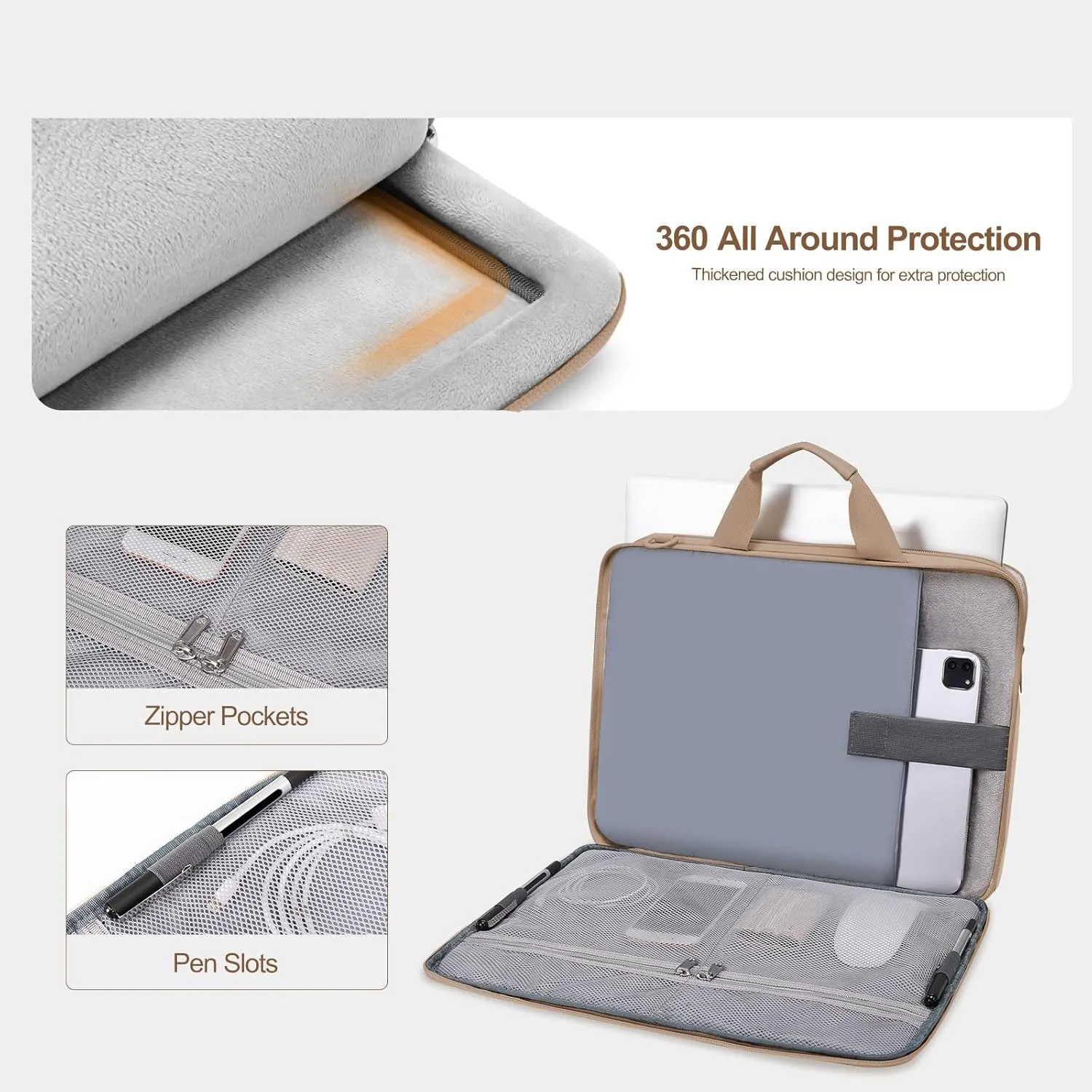 MOSISO 360 Protective Laptop Shoulder Bag, 15-15.6 inch Double Layer Fluffy Padded Laptop Bag with Anti-theft Zipper Compatible with MacBook Pro 16 inch, HP, Dell, Lenovo, Asus Notebook, Taupe Brown
