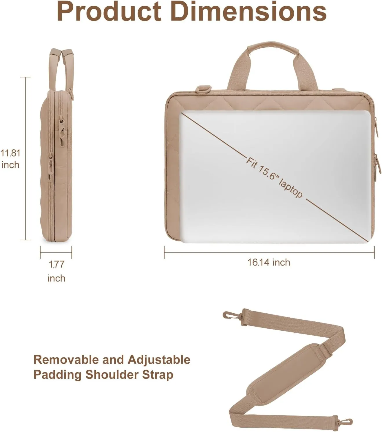 MOSISO 360 Protective Laptop Shoulder Bag, 15-15.6 inch Double Layer Fluffy Padded Laptop Bag with Anti-theft Zipper Compatible with MacBook Pro 16 inch, HP, Dell, Lenovo, Asus Notebook, Taupe Brown