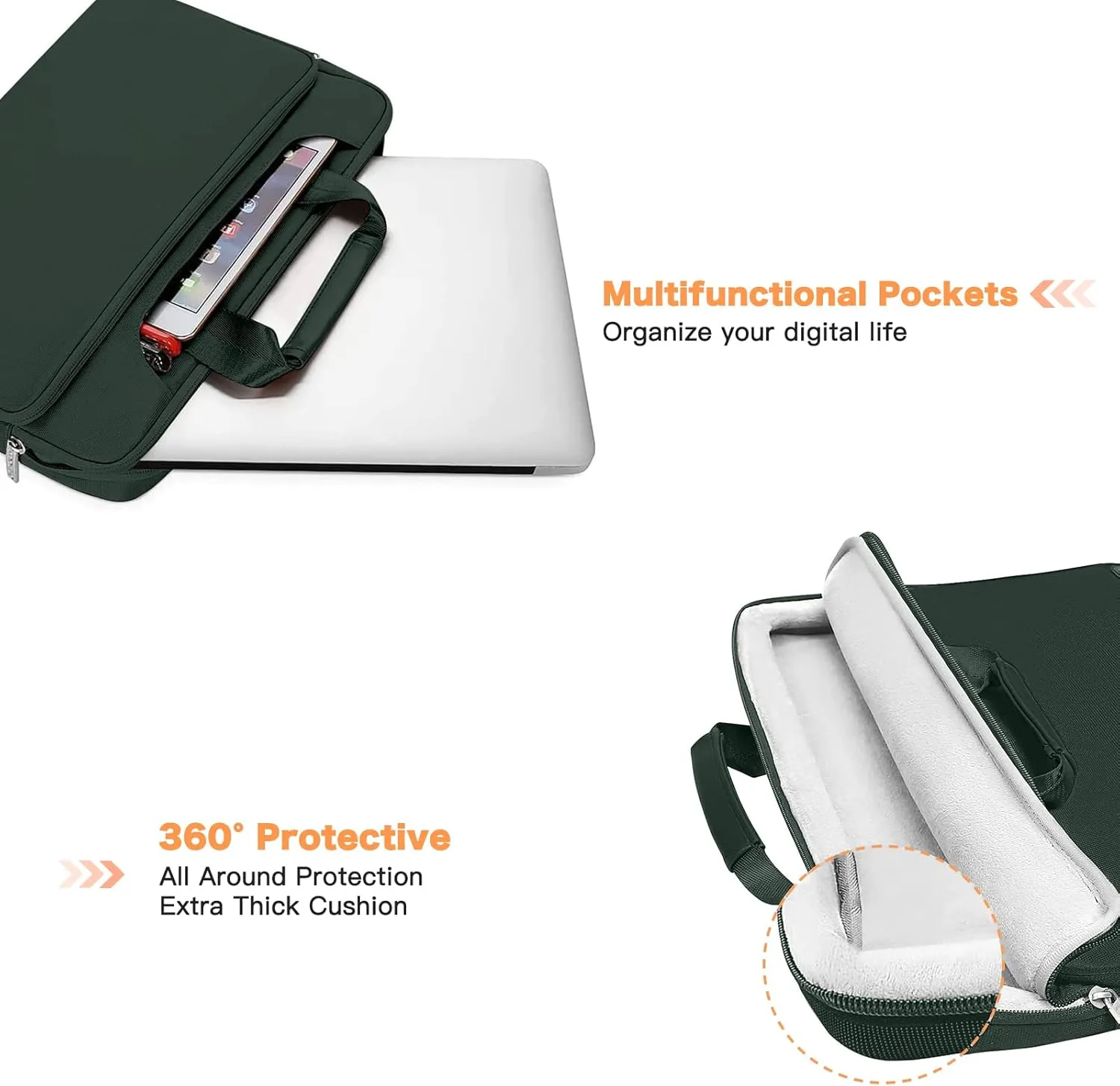 MOSISO 360 Protective Laptop Shoulder Bag Compatible with 17-17.3 inch Dell XPS/HP Pavilion/Ideapad/Acer/Alienware/HP Omen,Matching Color Sleeve with Belt, Emerald Green