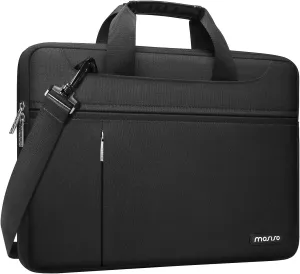MOSISO 360 Protective Laptop Shoulder Bag Compatible with MacBook Air 15 inch M2 A2941 2023/Pro 16 2023-2019,15-15.6 inch Notebook with Front Horizontal&Vertical Pockets&Fix Handle&Belt, Black
