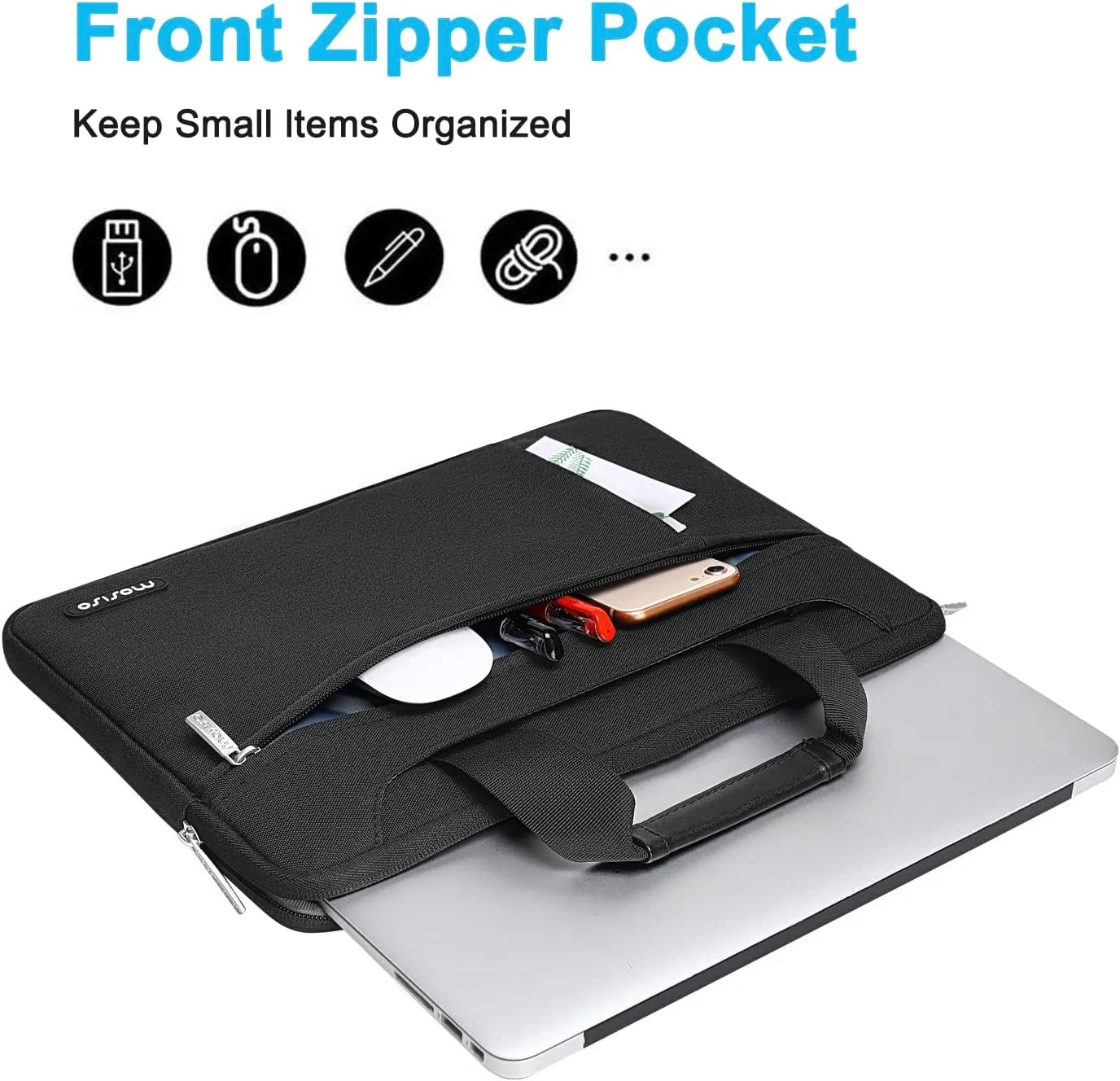 MOSISO 360 Protective Laptop Shoulder Bag Compatible with MacBook Air 15 inch M2 A2941 2023/Pro 16 2023-2019,15-15.6 inch Notebook with Front Horizontal&Vertical Pockets&Fix Handle&Belt, Black