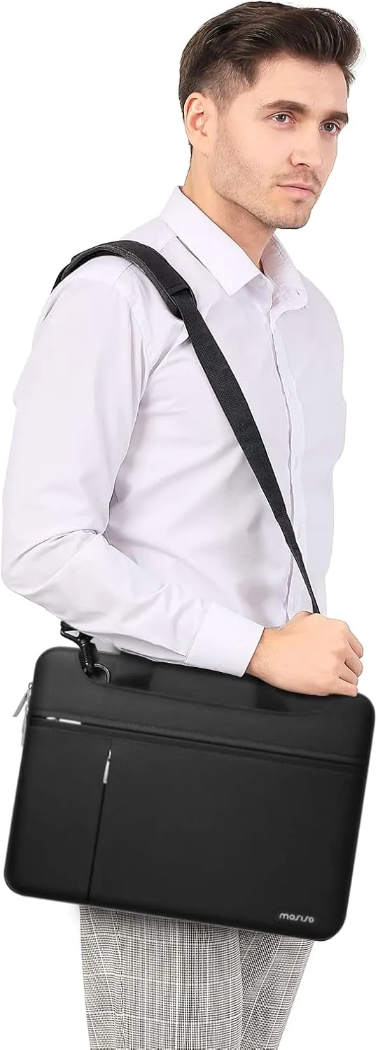 MOSISO 360 Protective Laptop Shoulder Bag Compatible with MacBook Air 15 inch M2 A2941 2023/Pro 16 2023-2019,15-15.6 inch Notebook with Front Horizontal&Vertical Pockets&Fix Handle&Belt, Black