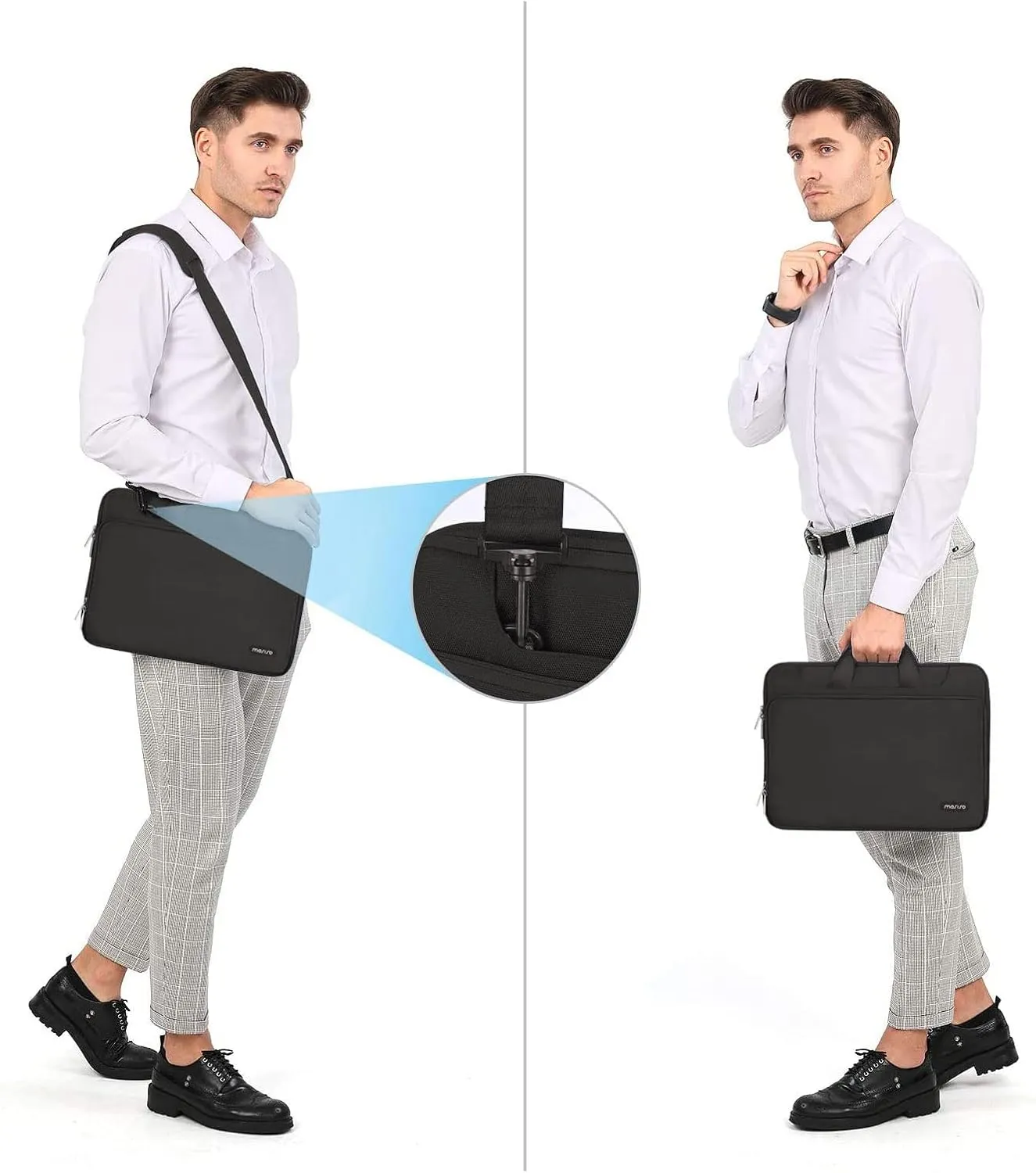 MOSISO 360 Protective Laptop Shoulder Bag Compatible with MacBook Air 15 M4 A3241 M3 A3114 M2 A2941/Pro 16 inch M4 M3 M2 M1, 15-15.6 inch Notebook,Matching Color Sleeve with Belt, Black