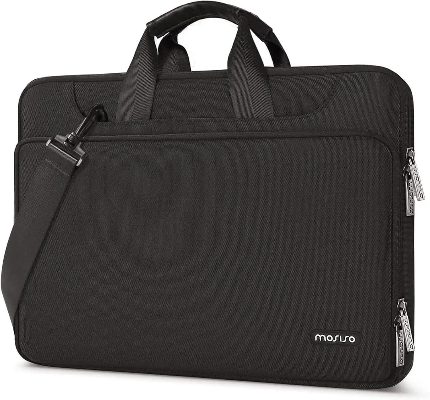 MOSISO 360 Protective Laptop Shoulder Bag Compatible with MacBook Air 15 M4 A3241 M3 A3114 M2 A2941/Pro 16 inch M4 M3 M2 M1, 15-15.6 inch Notebook,Matching Color Sleeve with Belt, Black