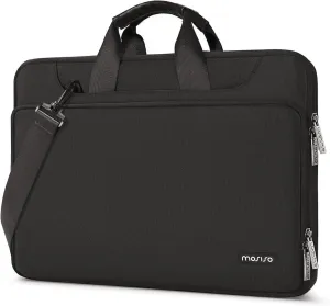 MOSISO 360 Protective Laptop Shoulder Bag Compatible with MacBook Air 15 M4 A3241 M3 A3114 M2 A2941/Pro 16 inch M4 M3 M2 M1, 15-15.6 inch Notebook,Matching Color Sleeve with Belt, Black
