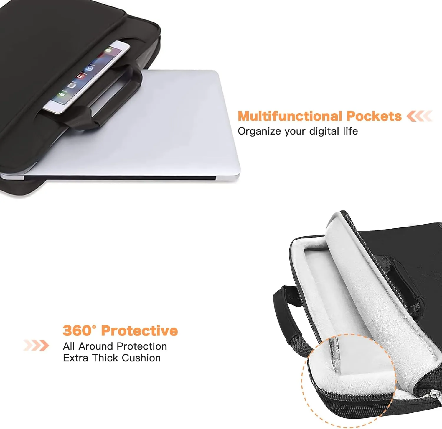 MOSISO 360 Protective Laptop Shoulder Bag Compatible with MacBook Air 15 M4 A3241 M3 A3114 M2 A2941/Pro 16 inch M4 M3 M2 M1, 15-15.6 inch Notebook,Matching Color Sleeve with Belt, Black