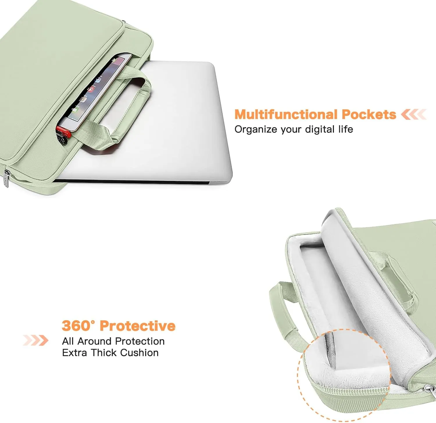 MOSISO 360 Protective Laptop Shoulder Bag Compatible with MacBook Air 15 M4 A3241 M3 A3114 M2 A2941/Pro 16 inch M4 M3 M2 M1, 15-15.6 inch Notebook,Matching Color Sleeve with Belt, Sage Green