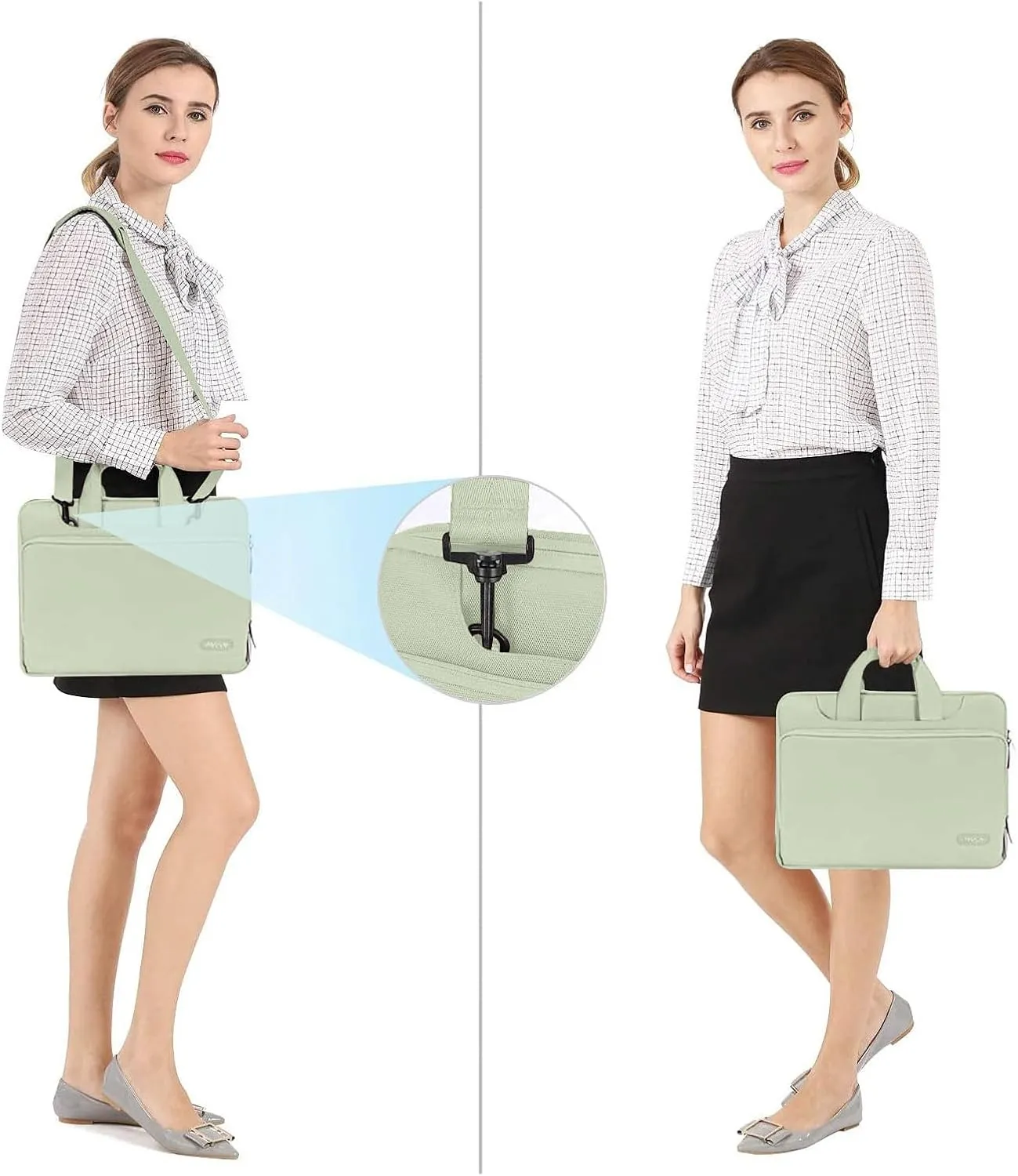 MOSISO 360 Protective Laptop Shoulder Bag Compatible with MacBook Air 15 M4 A3241 M3 A3114 M2 A2941/Pro 16 inch M4 M3 M2 M1, 15-15.6 inch Notebook,Matching Color Sleeve with Belt, Sage Green