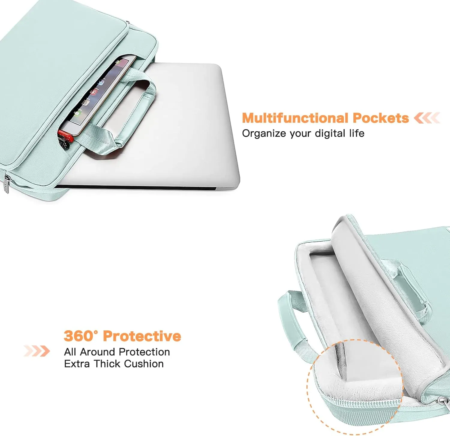 MOSISO 360 Protective Laptop Shoulder Bag Compatible with MacBook Air/Pro, 13-13.3 inch Notebook, Compatible with MacBook Pro 14 inch M4 M3 M2 M1,Matching Color Sleeve with Belt, Mint Green