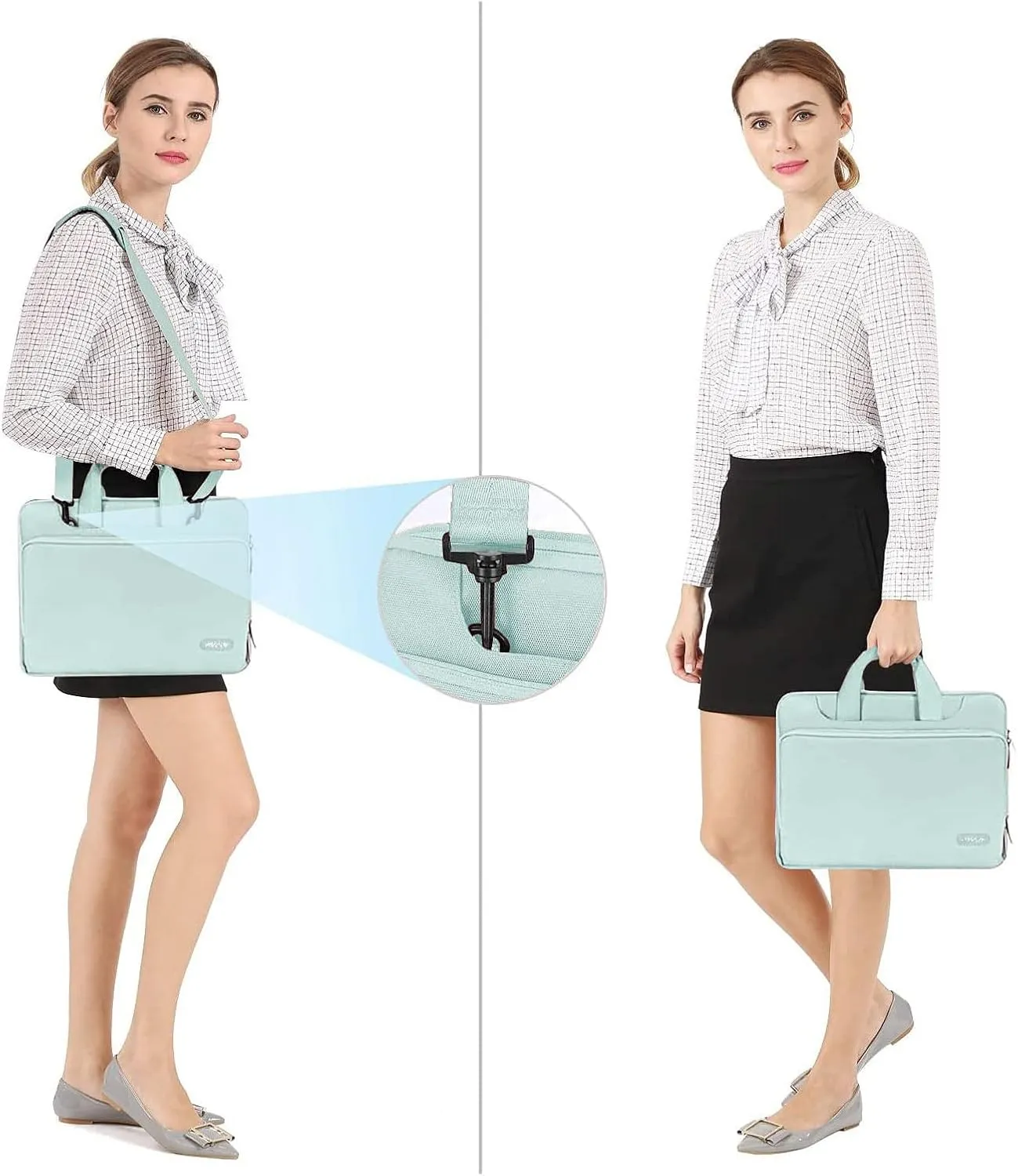 MOSISO 360 Protective Laptop Shoulder Bag Compatible with MacBook Air/Pro, 13-13.3 inch Notebook, Compatible with MacBook Pro 14 inch M4 M3 M2 M1,Matching Color Sleeve with Belt, Mint Green
