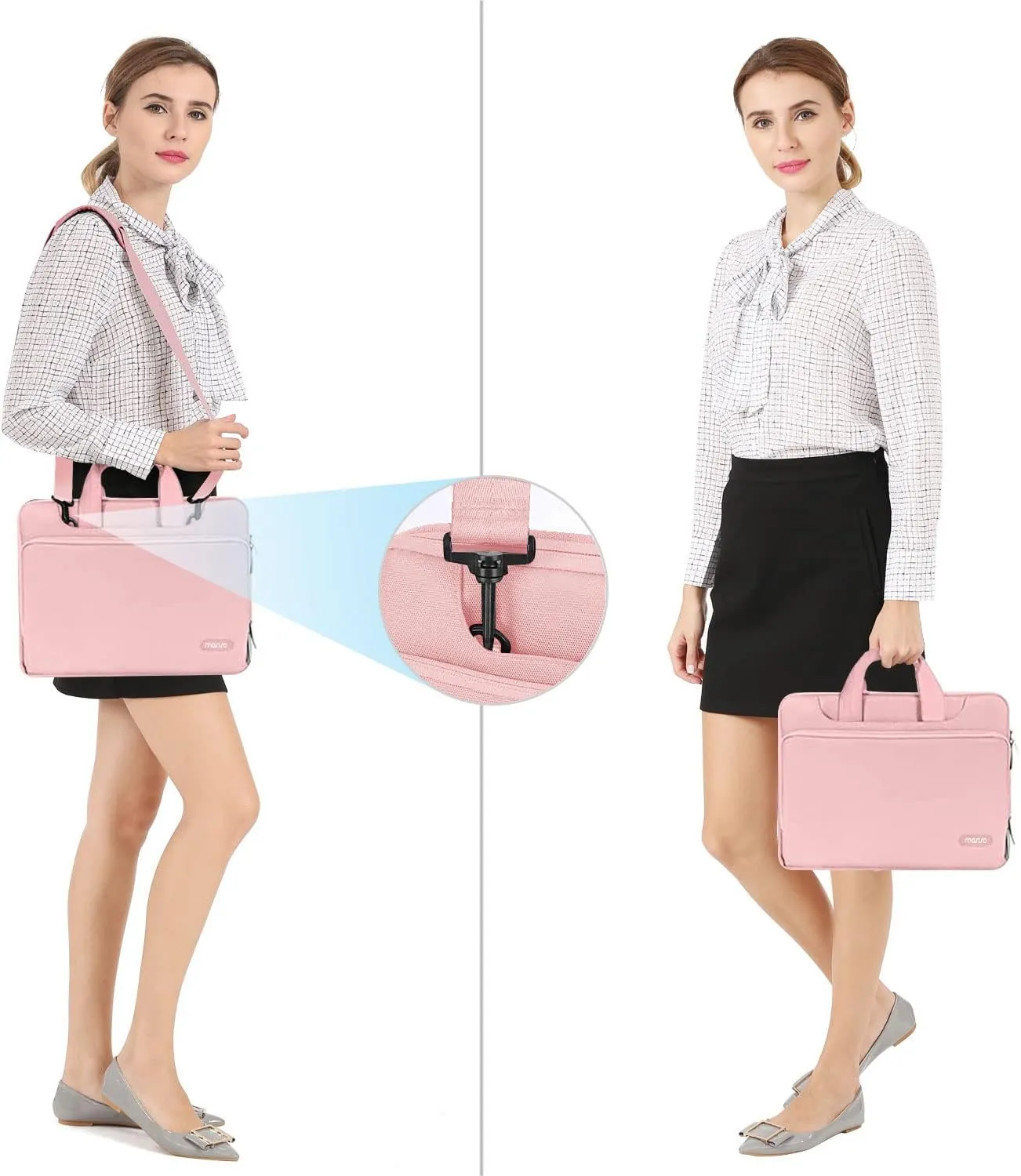 MOSISO 360 Protective Laptop Shoulder Bag Compatible with MacBook Air/Pro, 13-13.3 inch Notebook, Compatible with MacBook Pro 14 inch M4 M3 M2 M1,Matching Color Sleeve with Belt, Pink