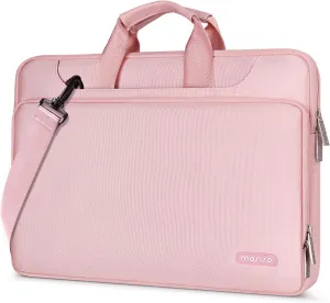 MOSISO 360 Protective Laptop Shoulder Bag Compatible with MacBook Air/Pro, 13-13.3 inch Notebook, Compatible with MacBook Pro 14 inch M4 M3 M2 M1,Matching Color Sleeve with Belt, Pink