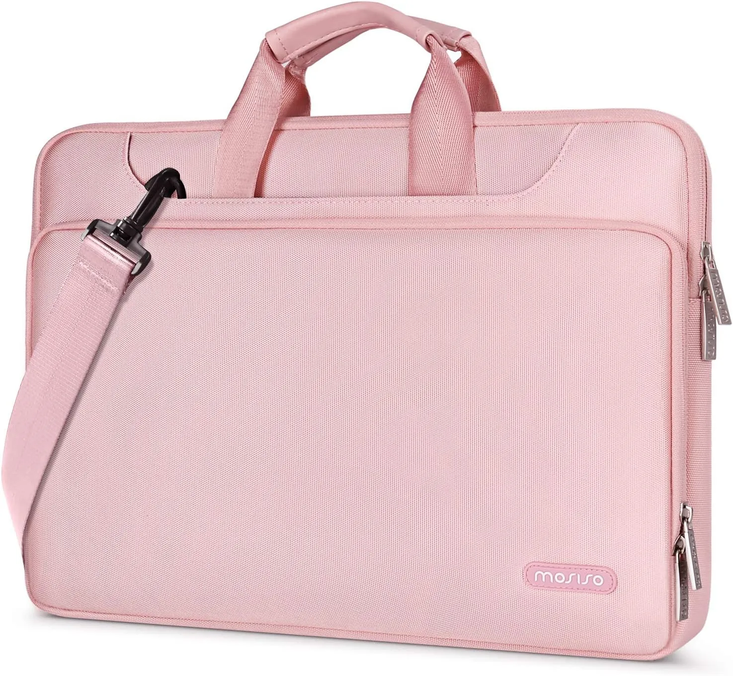 MOSISO 360 Protective Laptop Shoulder Bag Compatible with MacBook Air/Pro, 13-13.3 inch Notebook, Compatible with MacBook Pro 14 inch M4 M3 M2 M1,Matching Color Sleeve with Belt, Pink