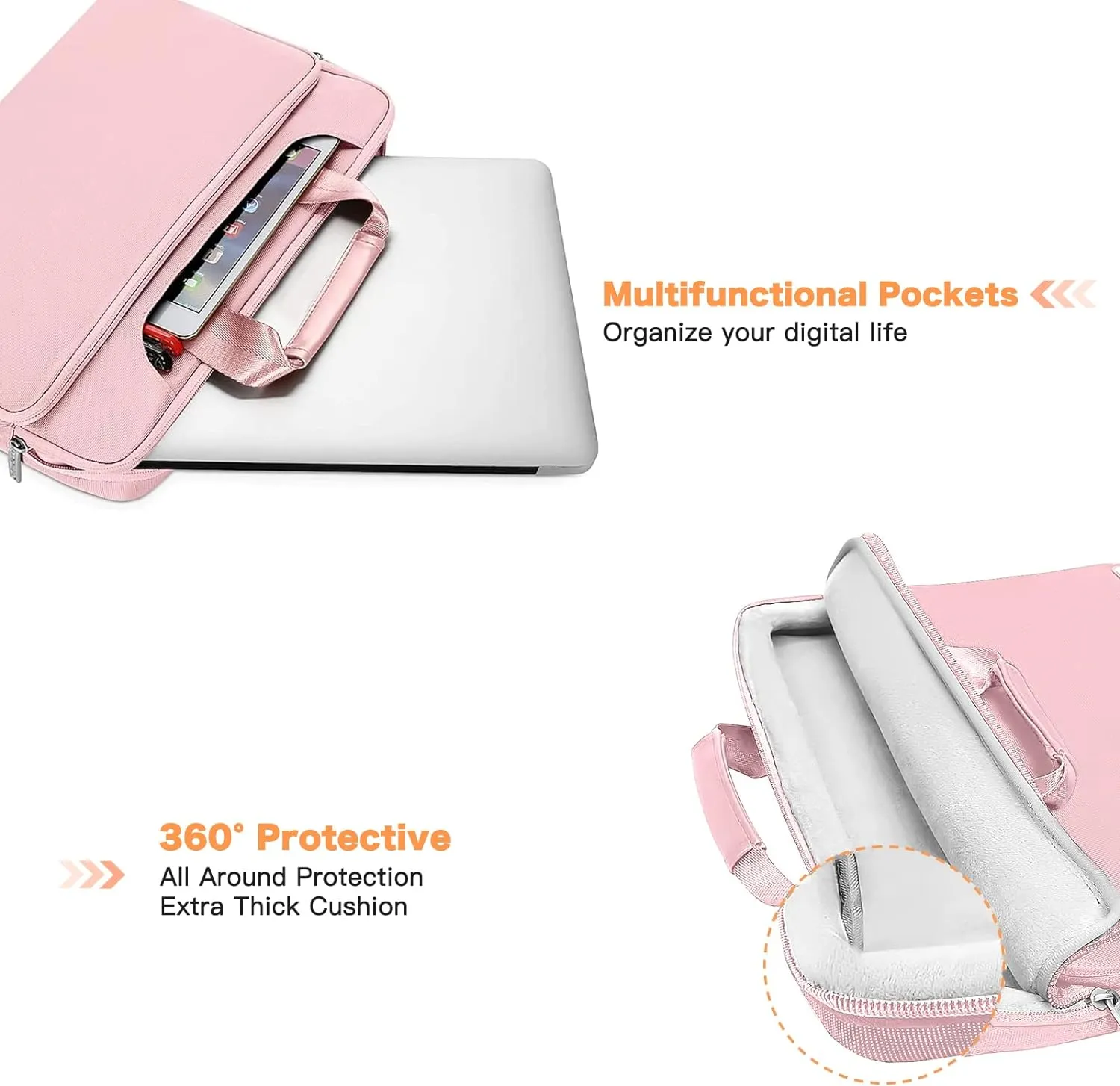 MOSISO 360 Protective Laptop Shoulder Bag Compatible with MacBook Air/Pro, 13-13.3 inch Notebook, Compatible with MacBook Pro 14 inch M4 M3 M2 M1,Matching Color Sleeve with Belt, Pink