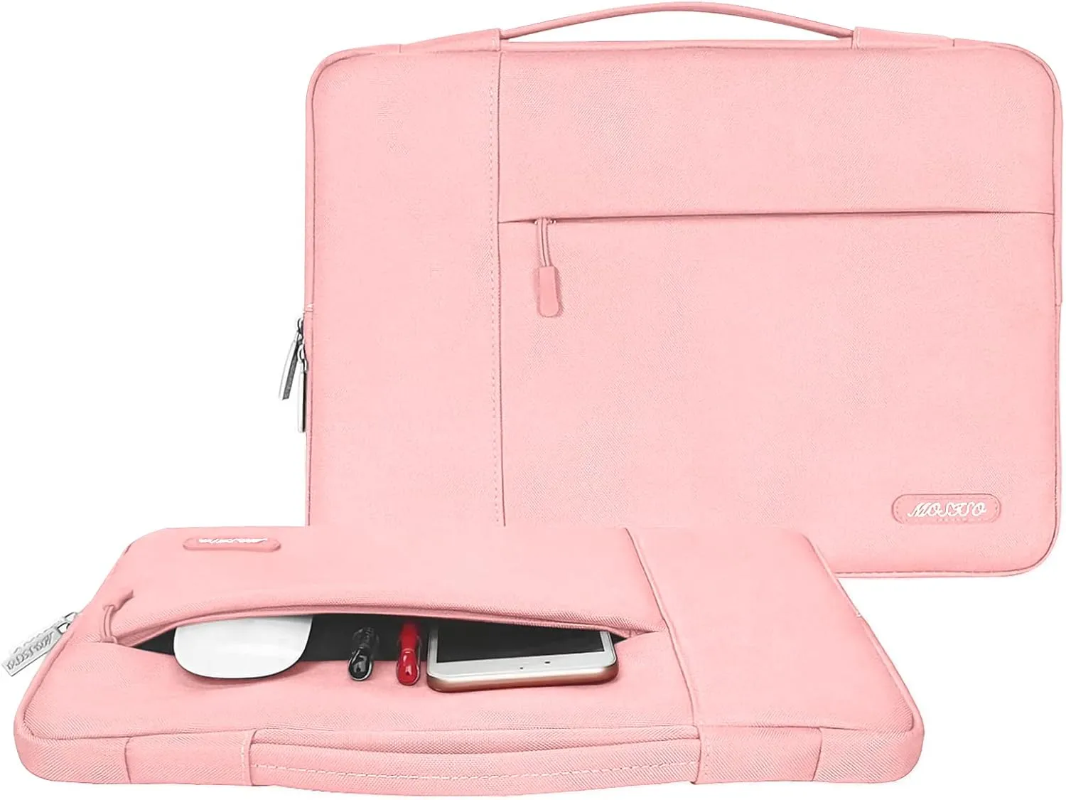 MOSISO Laptop Case 13.3 inch, 13-14 inch Laptop Sleeve with Handle Compatible with MacBook Air/Pro 13 / Pro 14, HP Dell ASUS Lenovo Notebook, Polyester Multifunctional Computer Bag, Chalk Pink