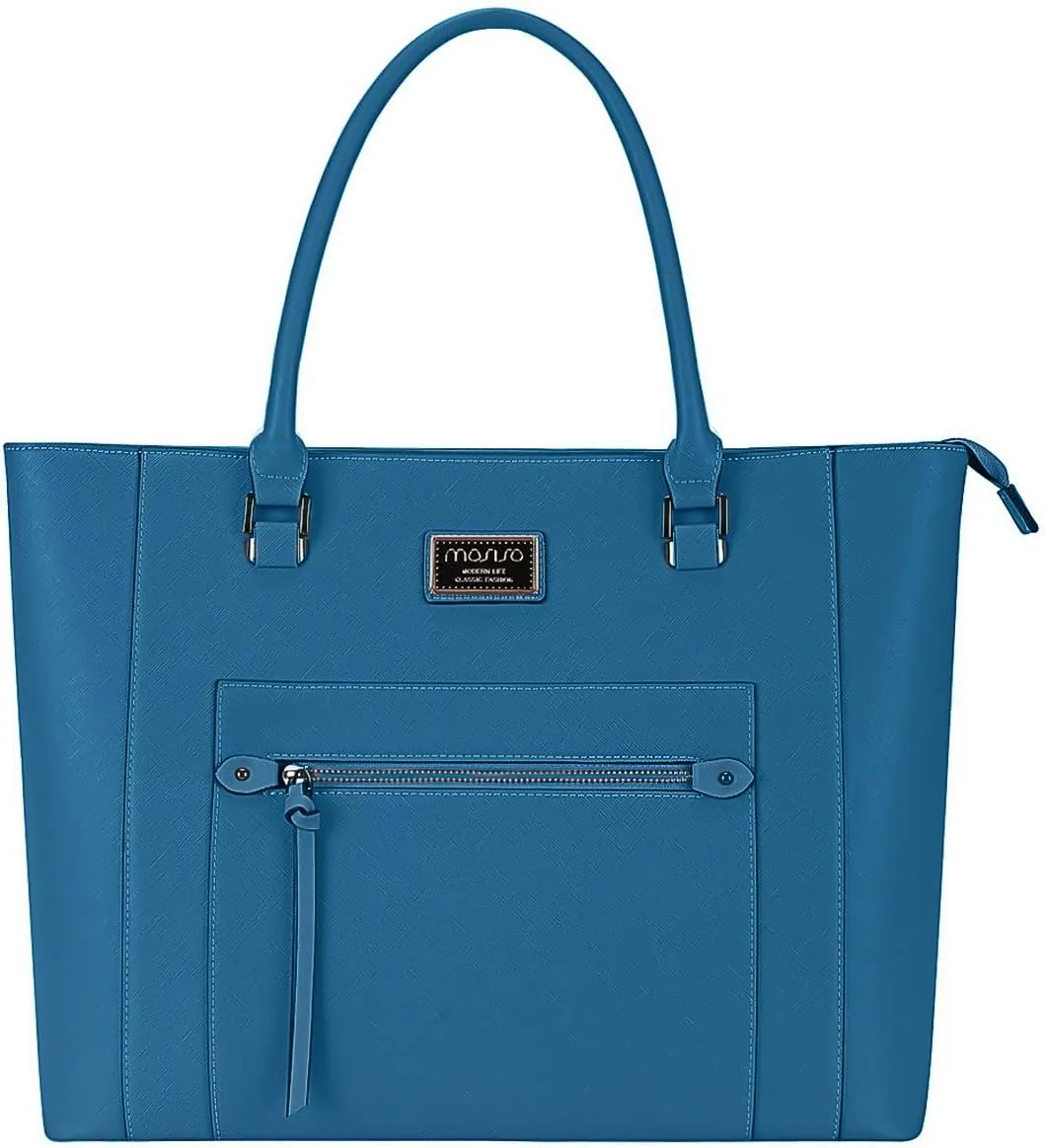 MOSISO Laptop Tote Bag for Women, 15.6 inch Laptop Bag for Work Teacher Business Office Travel Briefcase Handbag with Large Capacity Shockproof Compartment & Zipper Pocket, Lake Blue